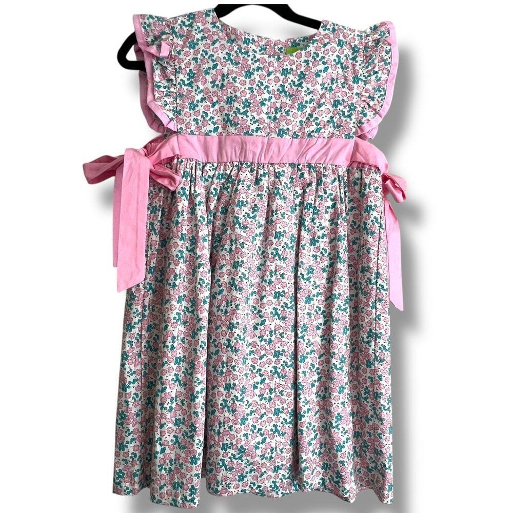NEW Classic Whimsy Floral Flutter Sleeve Pink Bow Dress Size 7